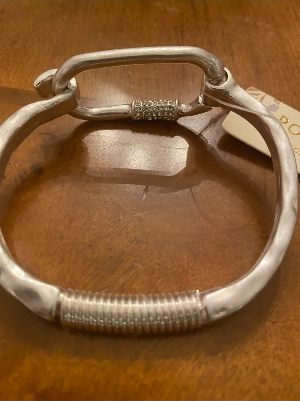 Sterling Silver Textured Bracelet with Pave Accent